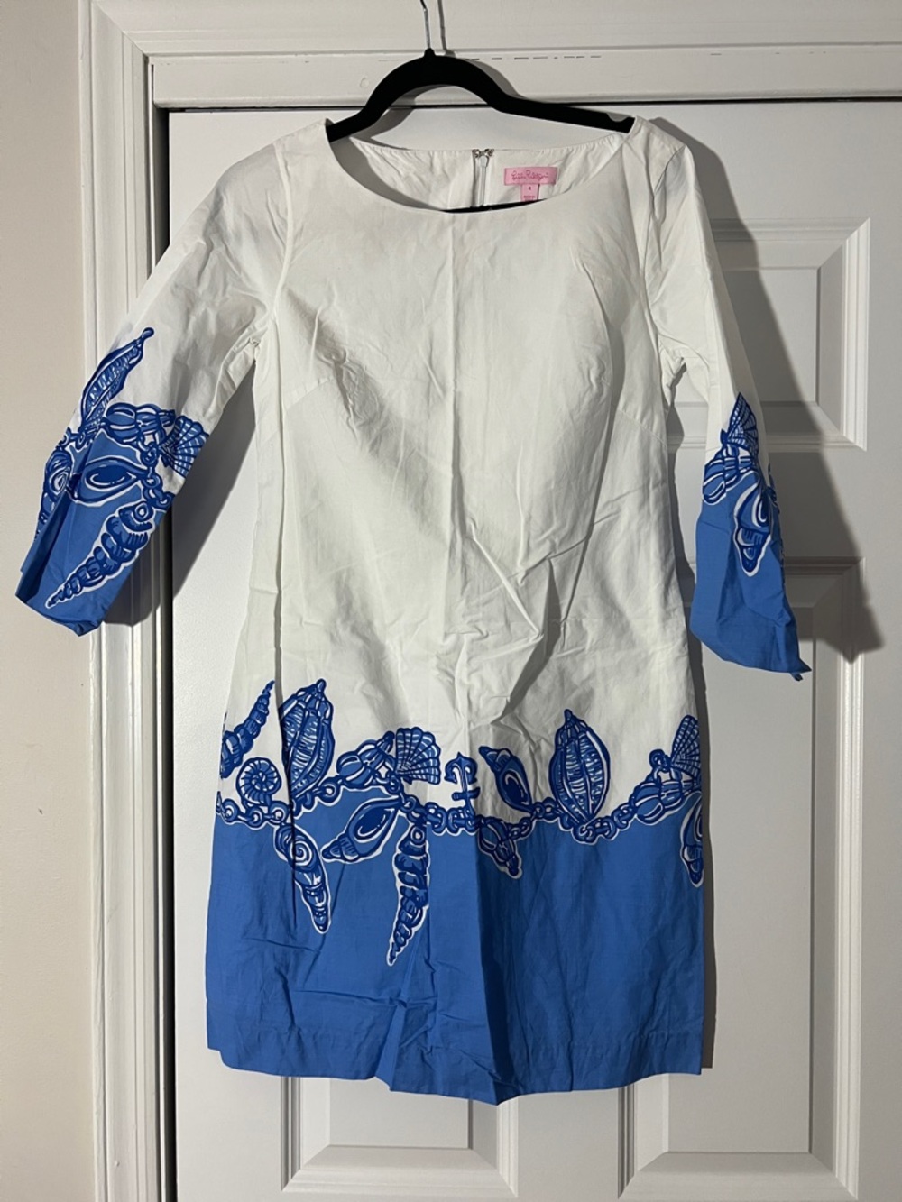 Lilly Pulitzer White and Blue Mini Dress with Nautical Border Print
